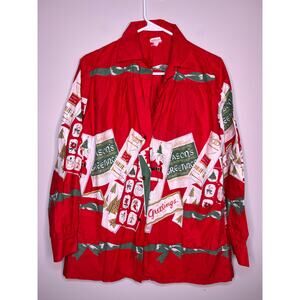 1940s Wayne Maid Christmas Nostalgia Postcards Santa Poinsettias Volup Shirt XL